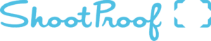 ShootProof Logo in aqua Blue script font letters